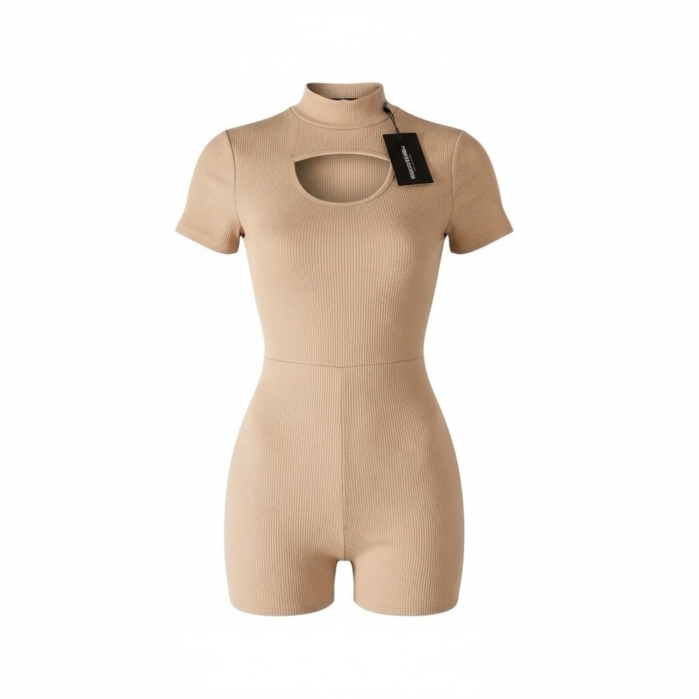 Pretty Little Thing Women's Turtle Neck Romper Tan Size 6